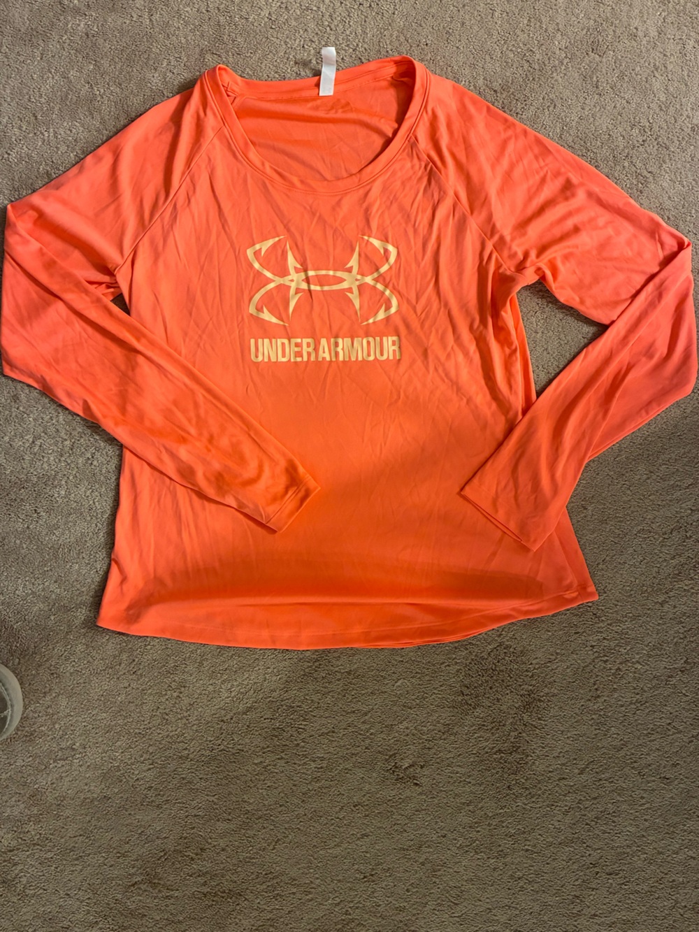 Under Armour Women's Long Sleeve Performance Tee - Coral Orange with Gold Logo